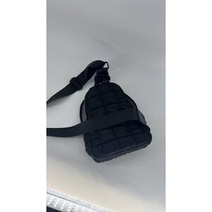Quilted Puffer Crossbody Bag Black Sling Chest Pack Adjustable Strap